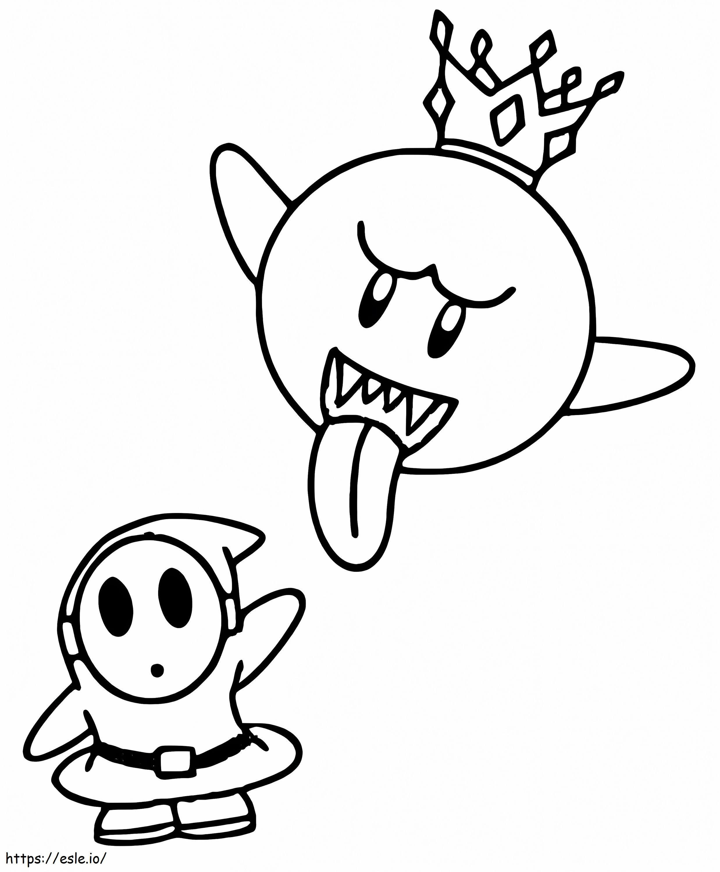 Rei Boo e cara tímido Mario para colorir
