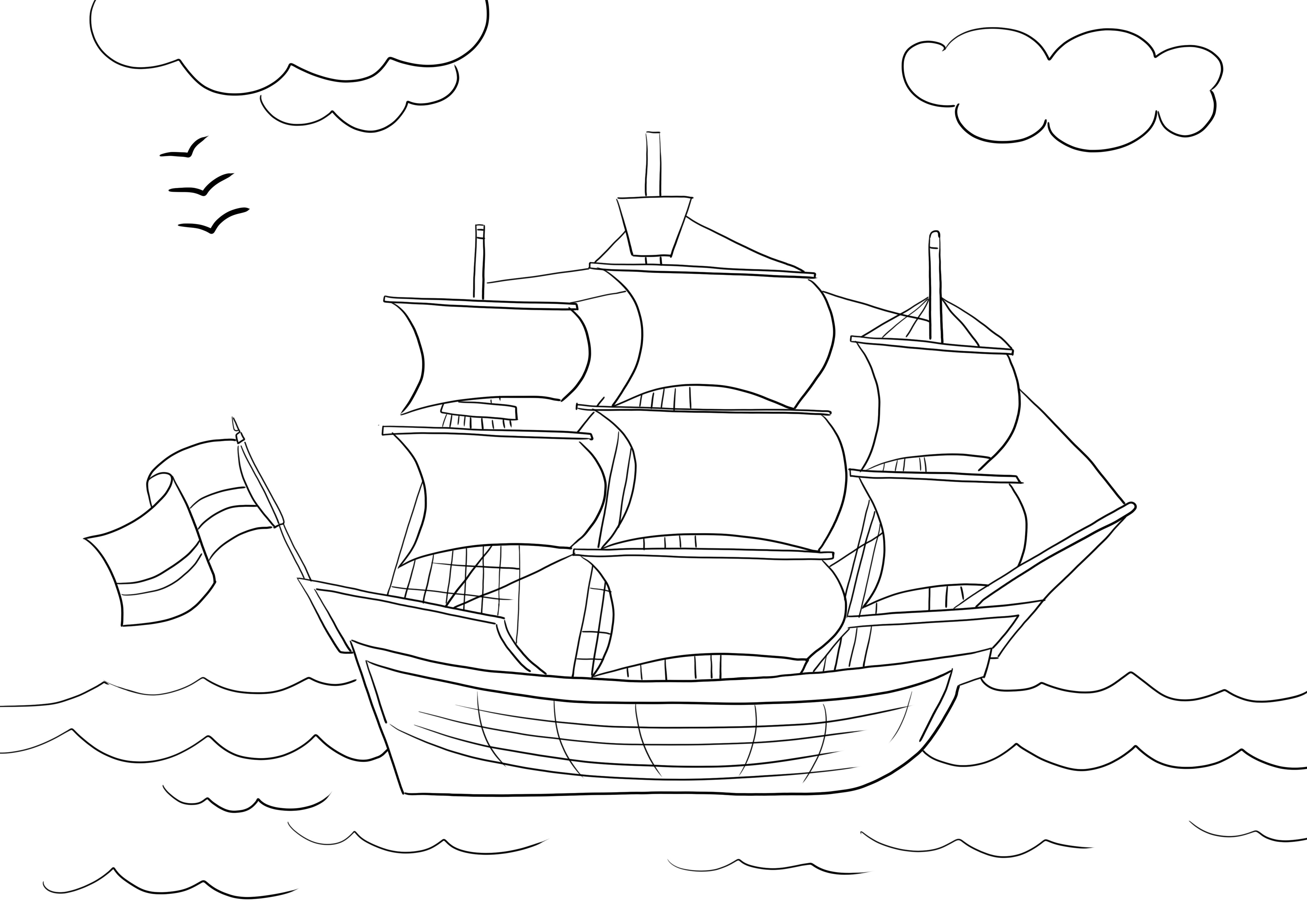 Segelboot Ausmalbild für Kinder kostenlos ausdrucken