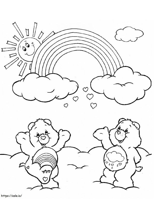 Coloriage Deux ours et arc-en-ciel à imprimer dessin