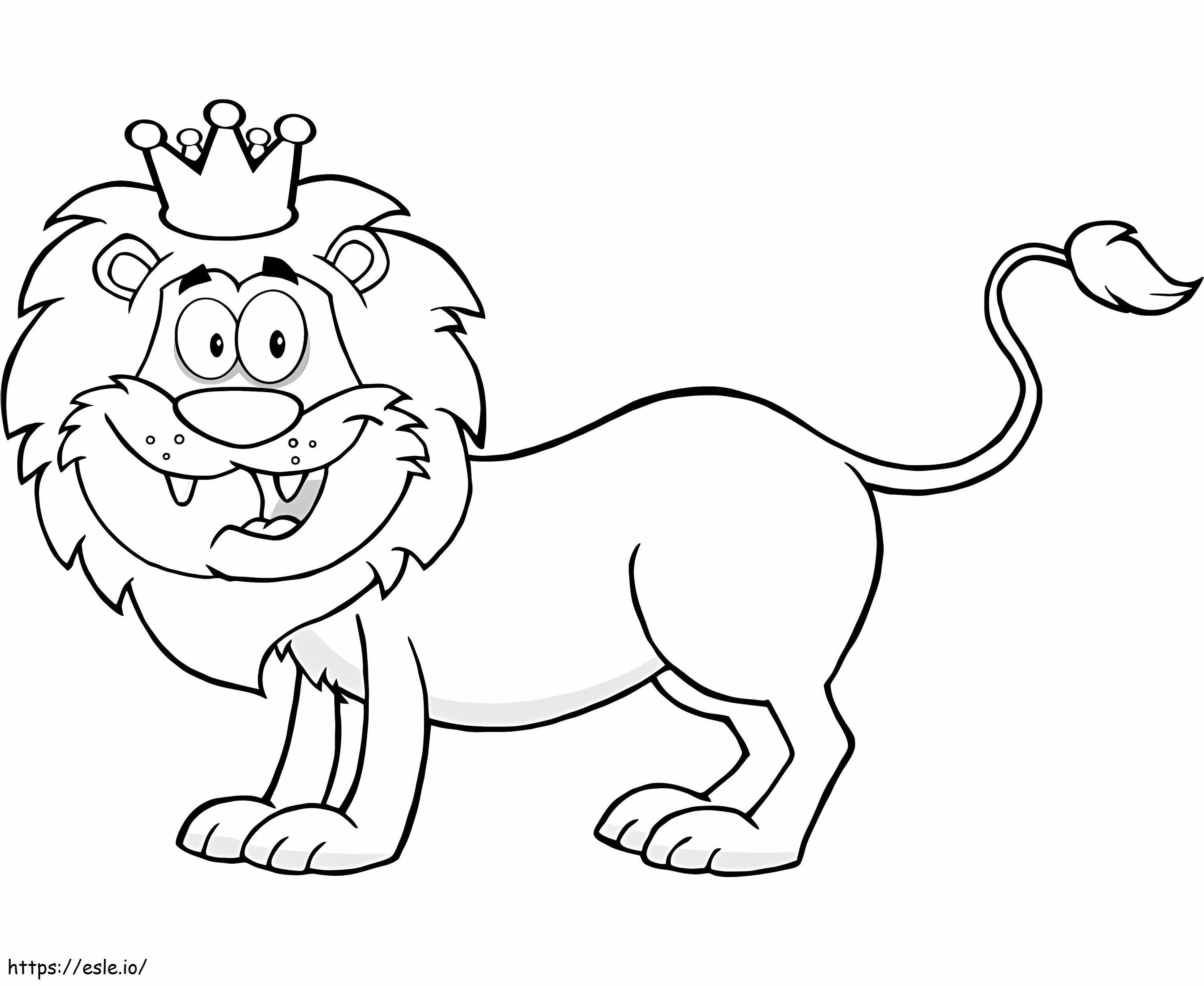 Onnellinen leijona kruunun kanssa värityskuva