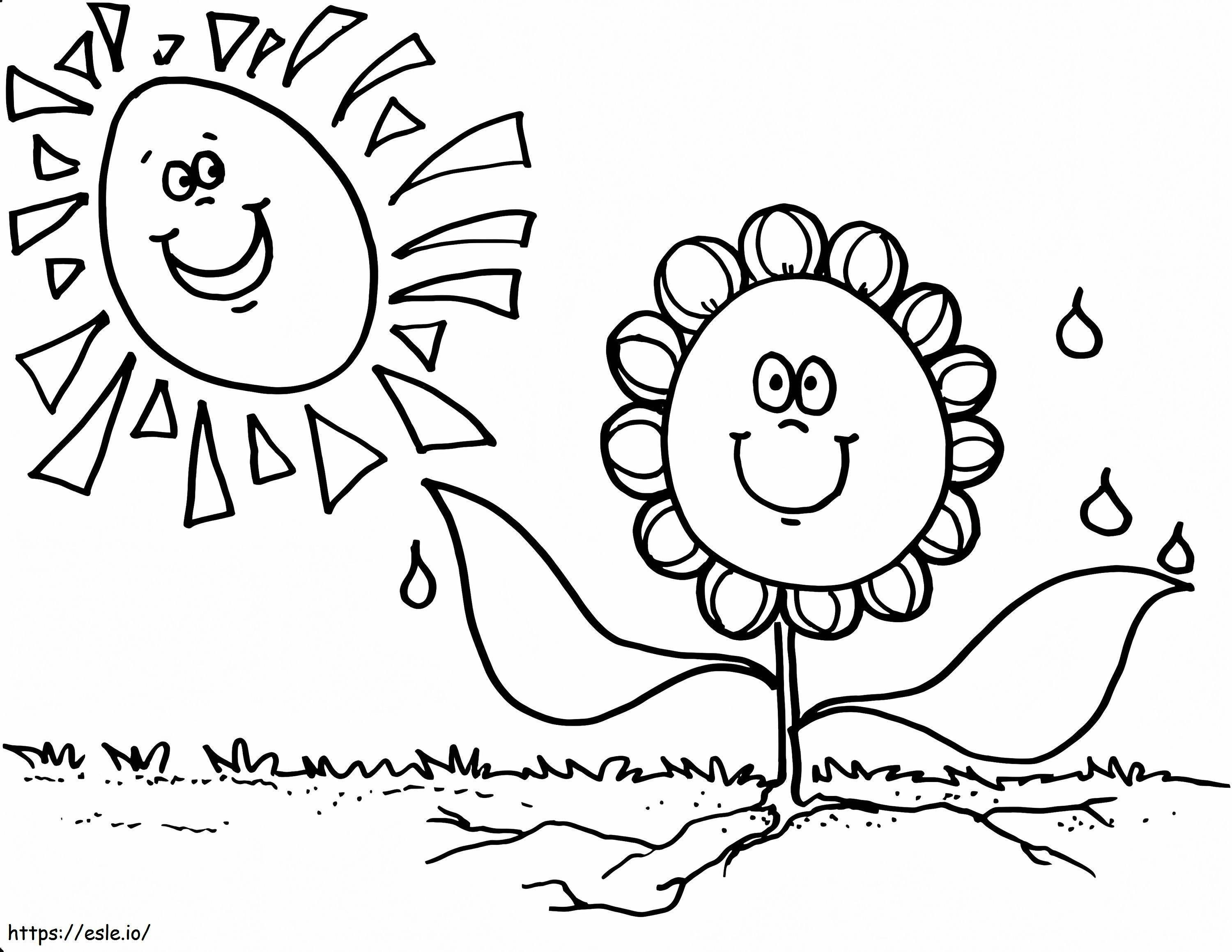 Cartoon Sun And Flower coloring page