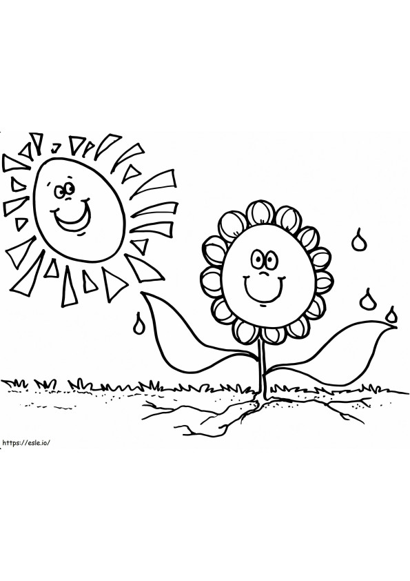 Sol y flor de dibujos animados para colorear