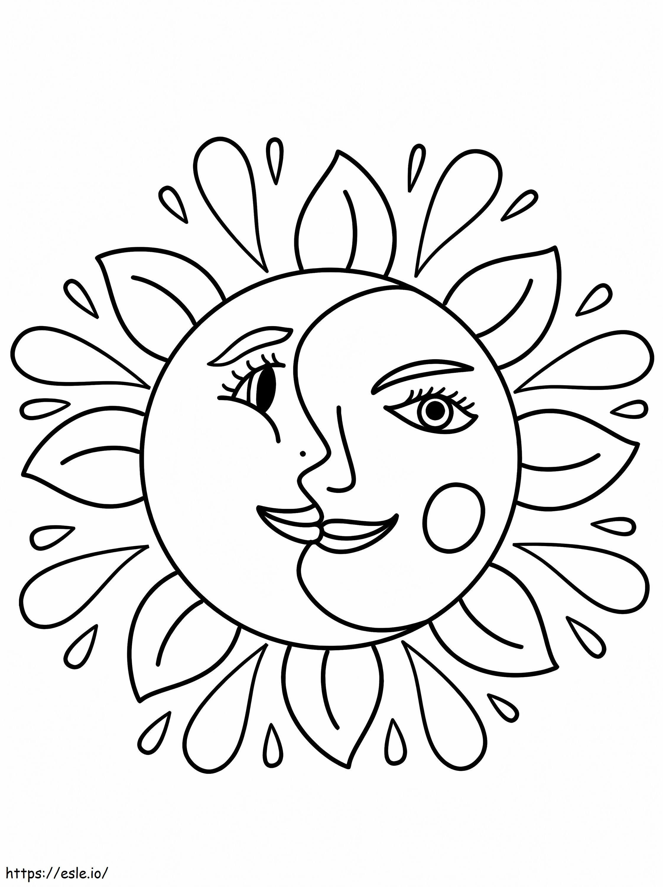 Pagina da colorare Trippy di sole e luna da colorare