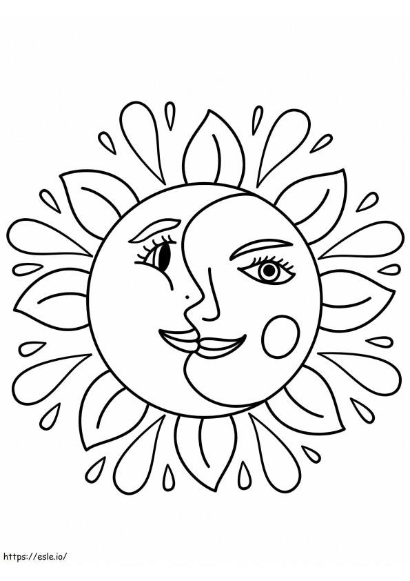 Pagina da colorare Trippy di sole e luna da colorare