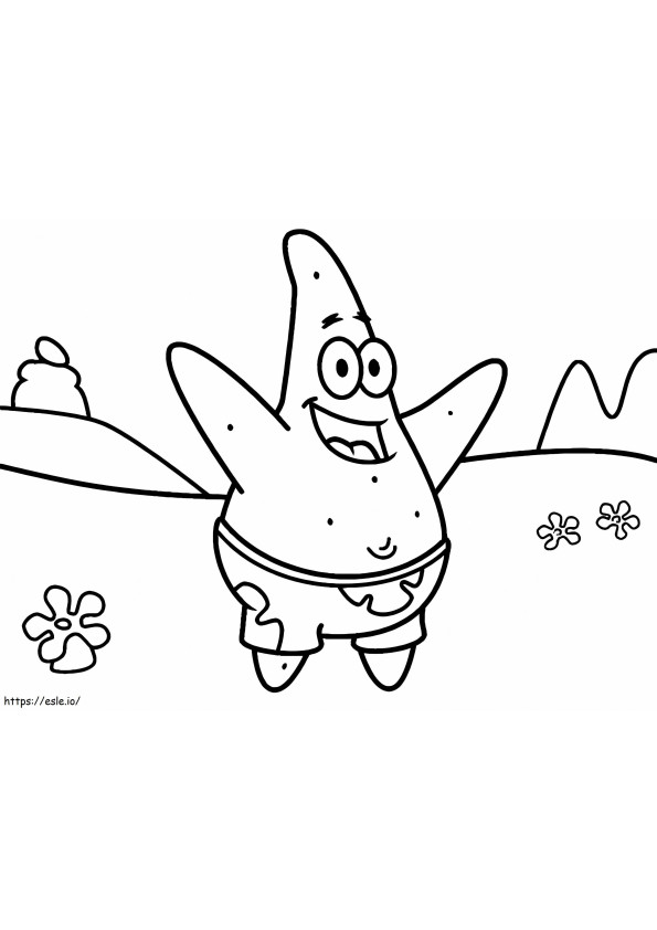 Feliz Patrick Star na praia para colorir