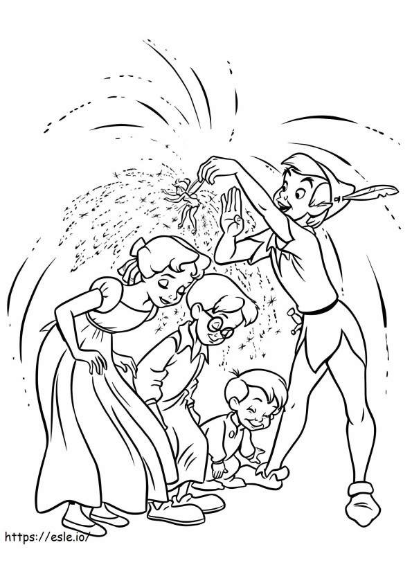 Coloriage La famille de Peter Pan et Wendy à imprimer dessin