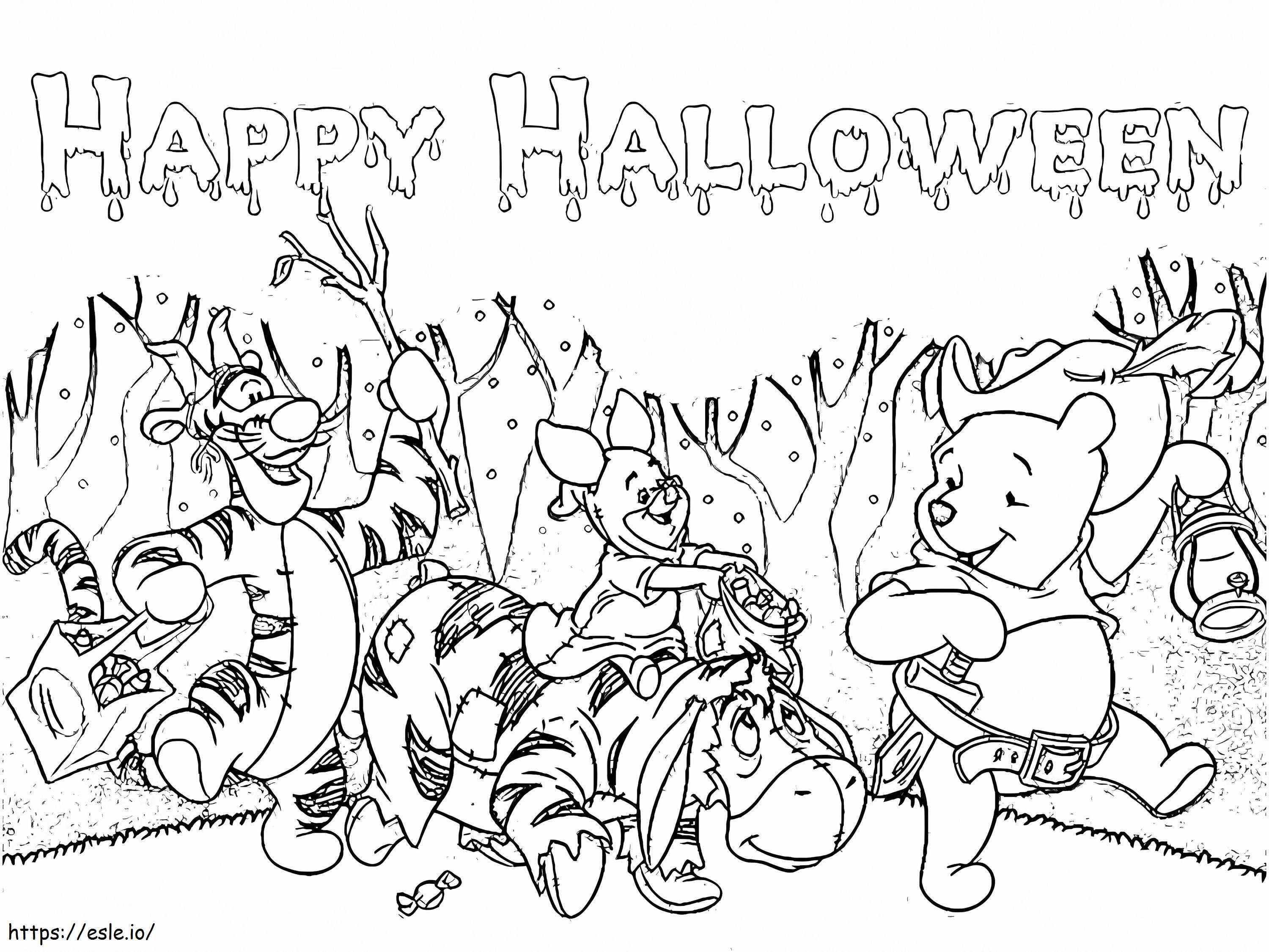 Pooh y sus amigos en Halloween para colorear