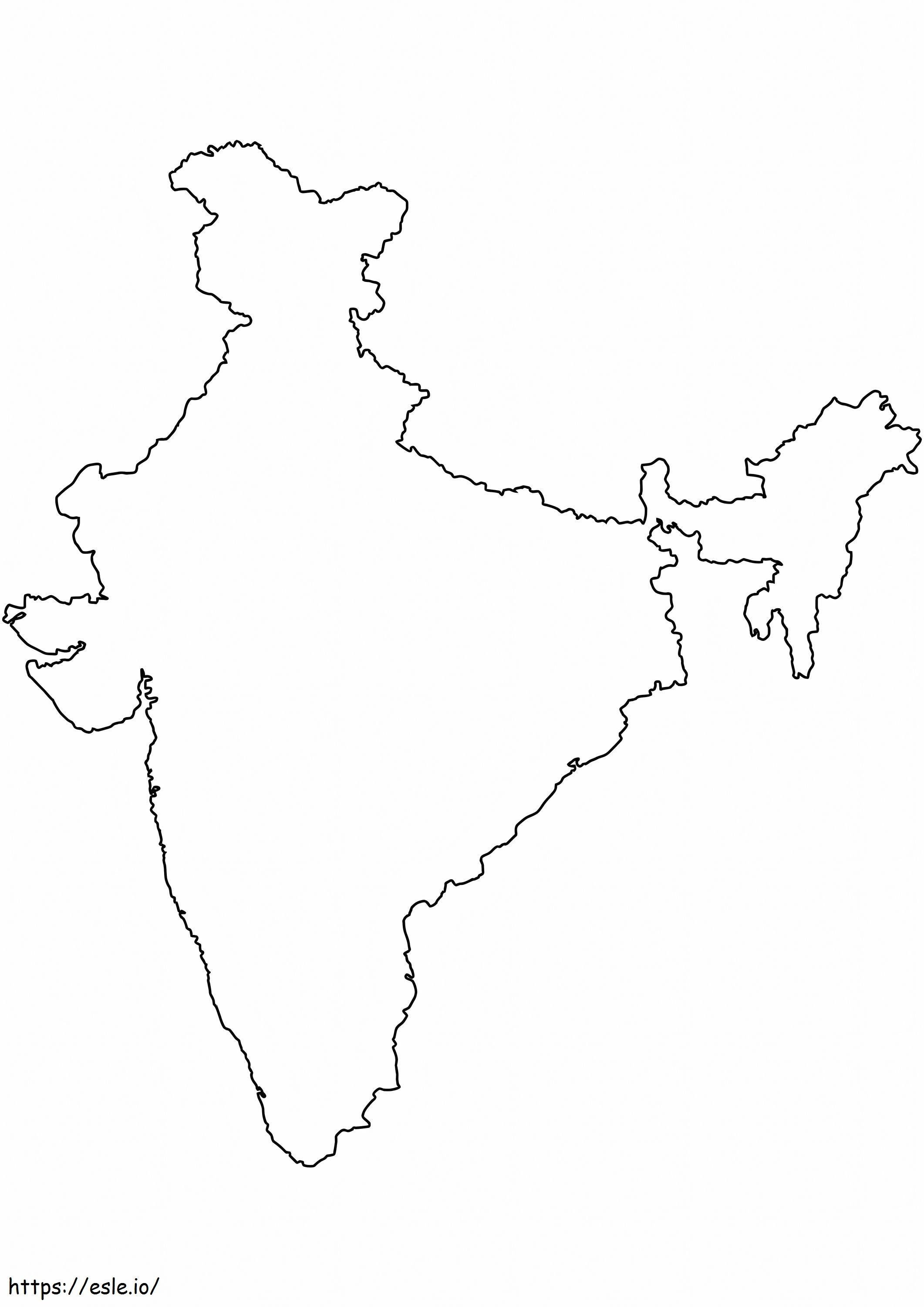 Mapa de contorno en blanco de India para colorear