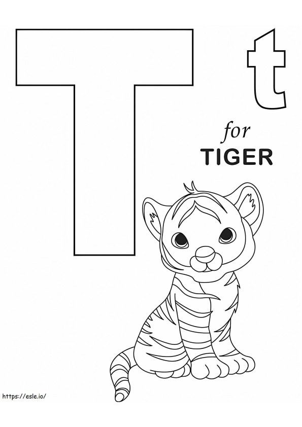 Tiikerin kirjain T 1 värityskuva