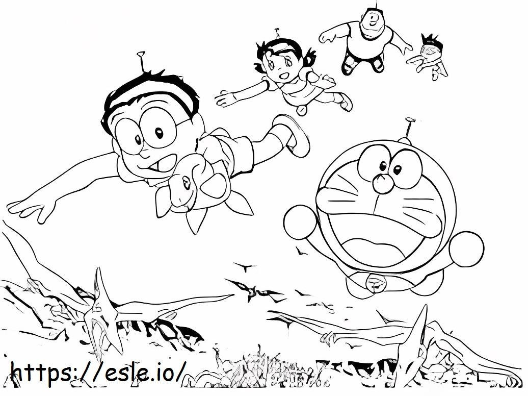Nobita en team vliegen kleurplaat kleurplaat