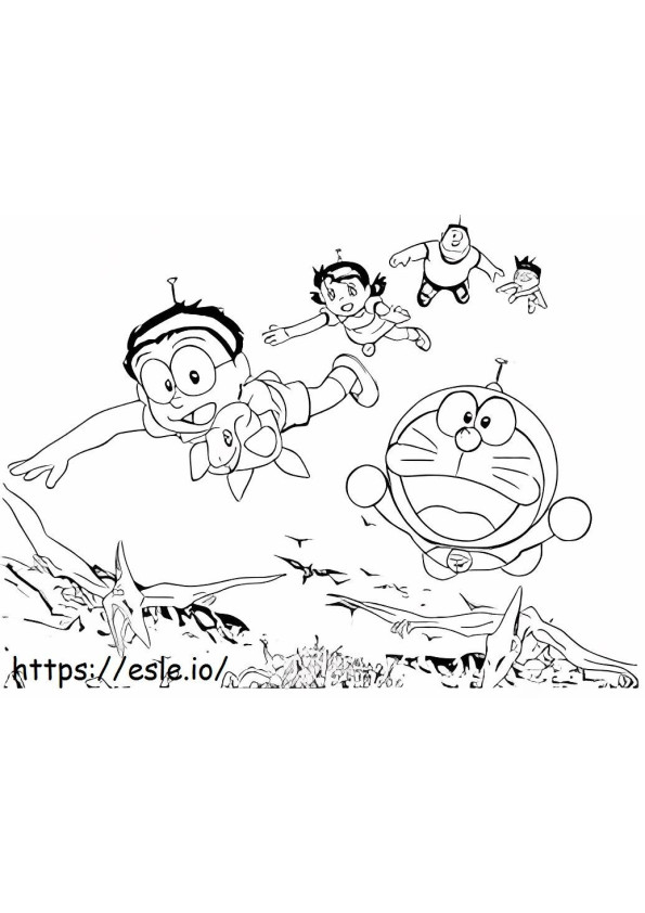 Nobita und Team fliegen ausmalbilder