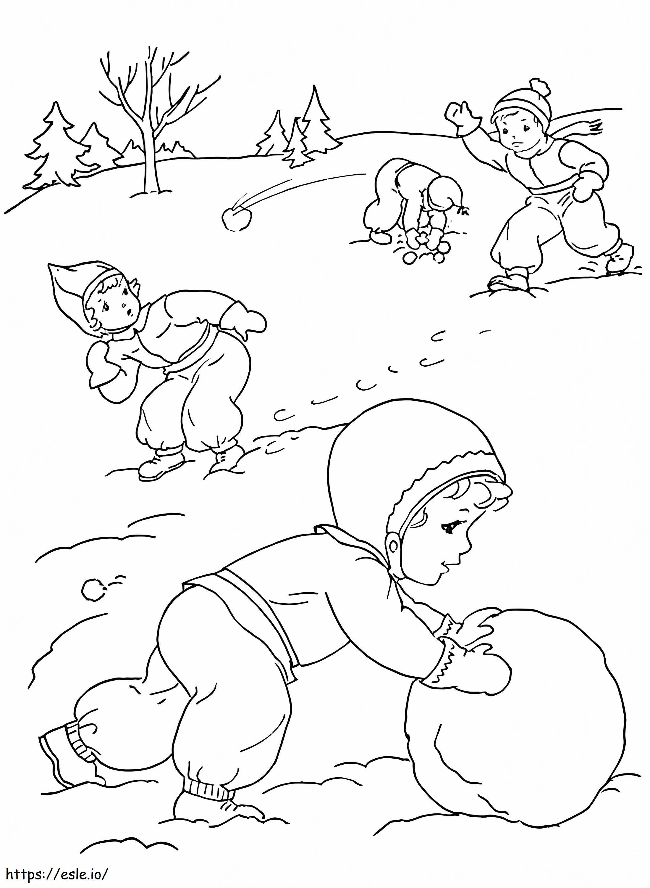 Coloriage Combat de boules de neige 1 à imprimer dessin