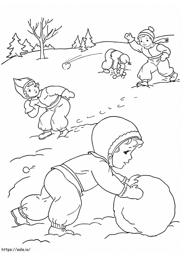Coloriage Combat de boules de neige 1 à imprimer dessin