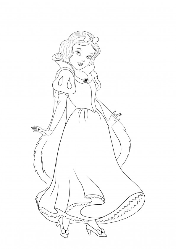 Snow white posing coloring image for free downloading