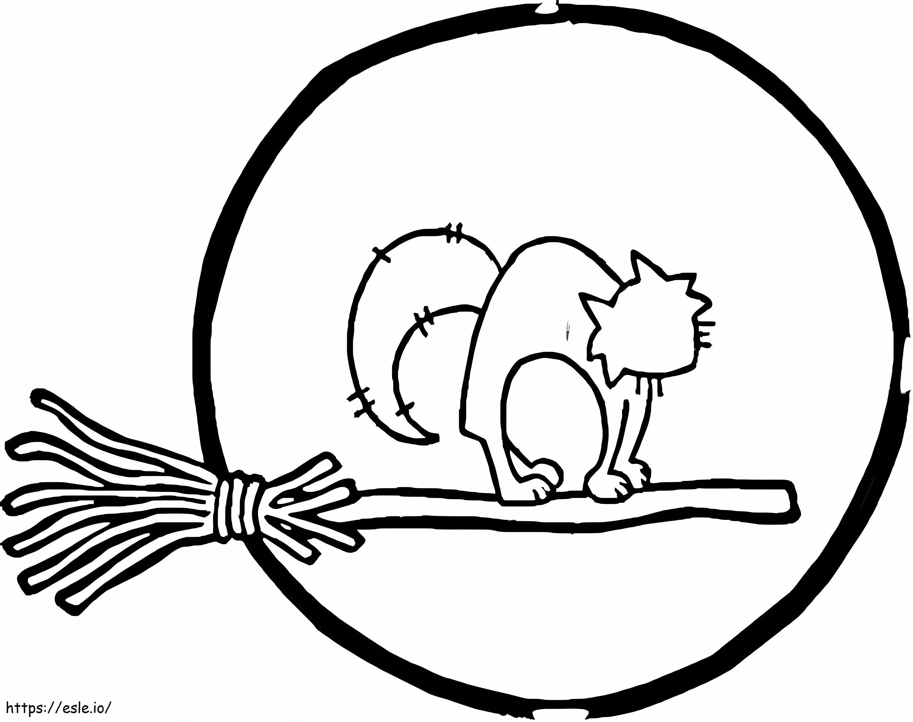 Halloween Cat On Broom coloring page