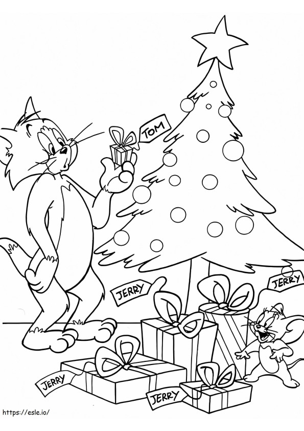 Coloriage Tom et Jerry à Noël à imprimer dessin