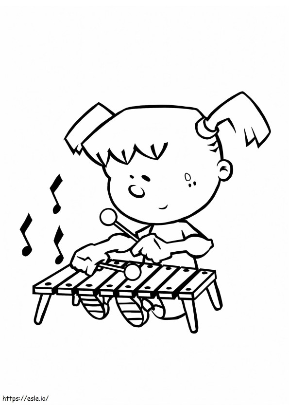 木琴を弾く女の子 ぬりえ - 塗り絵