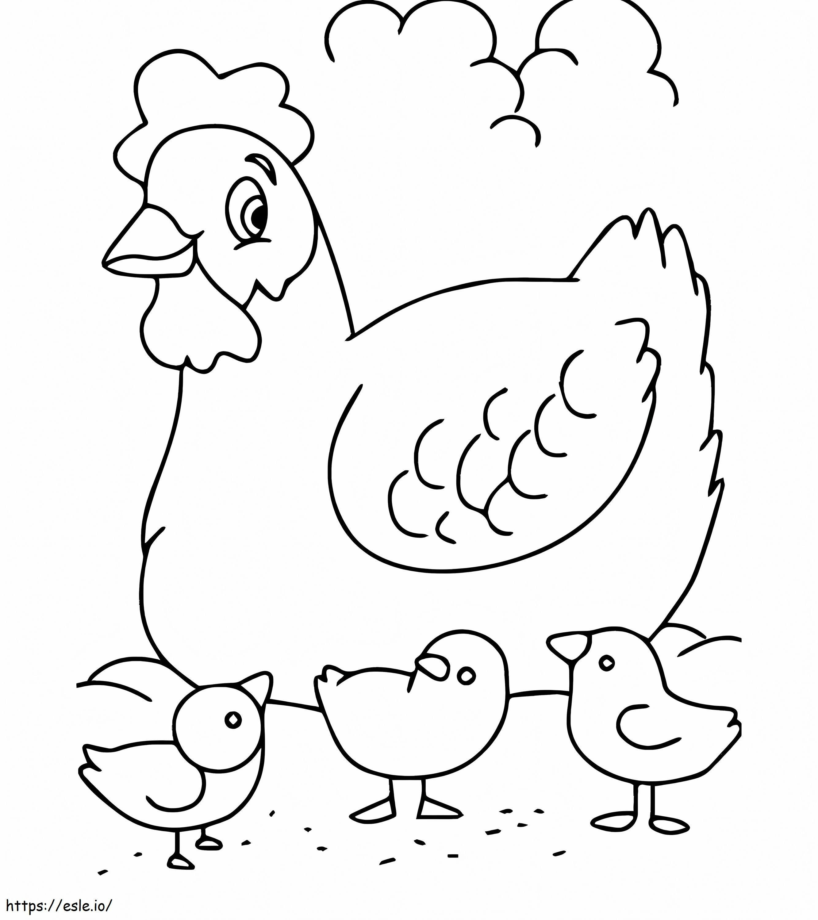 Perheen kana tilalla värityskuva