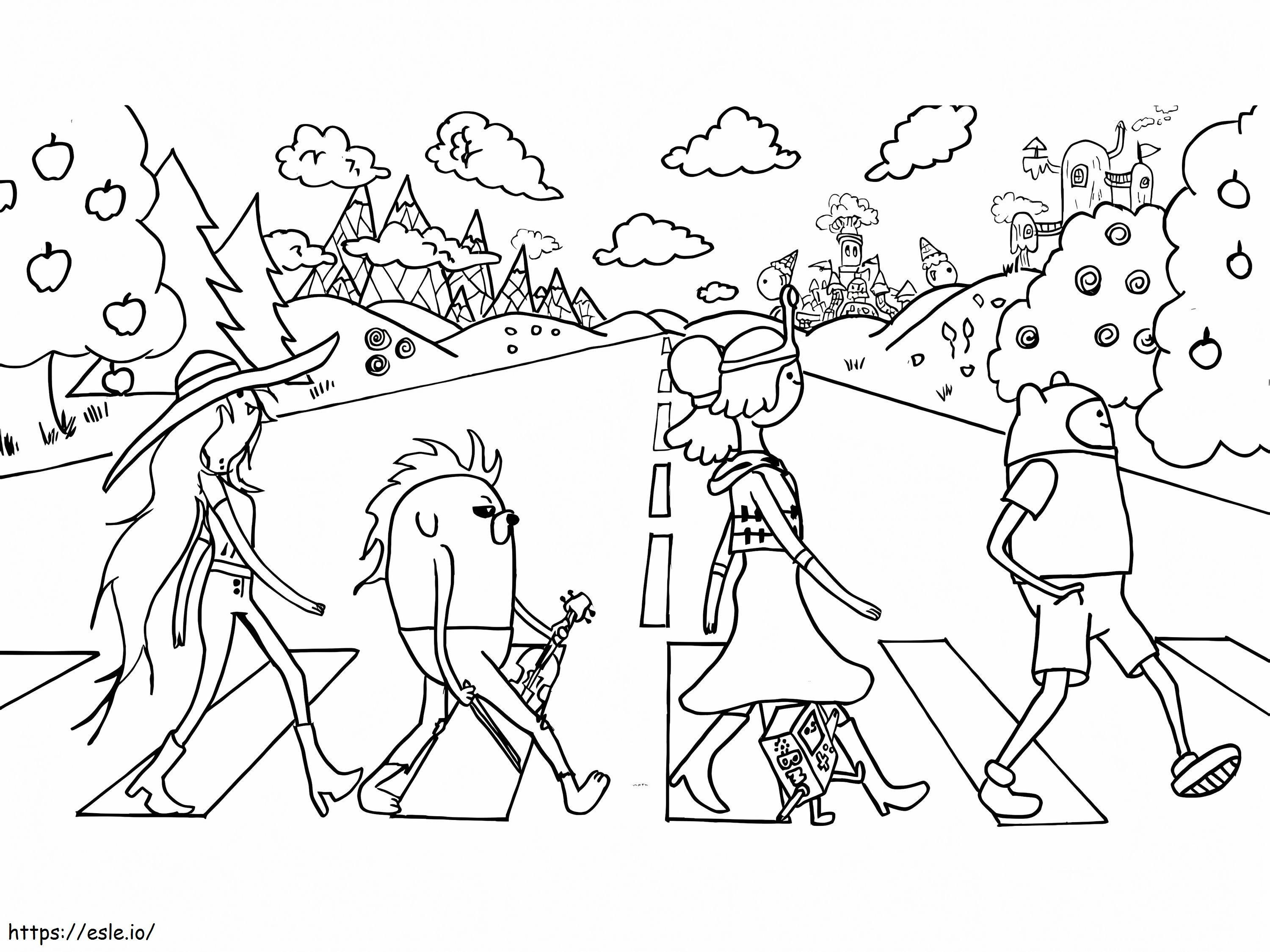 Suomalainen ja ystävät kävelemässä värityskuva