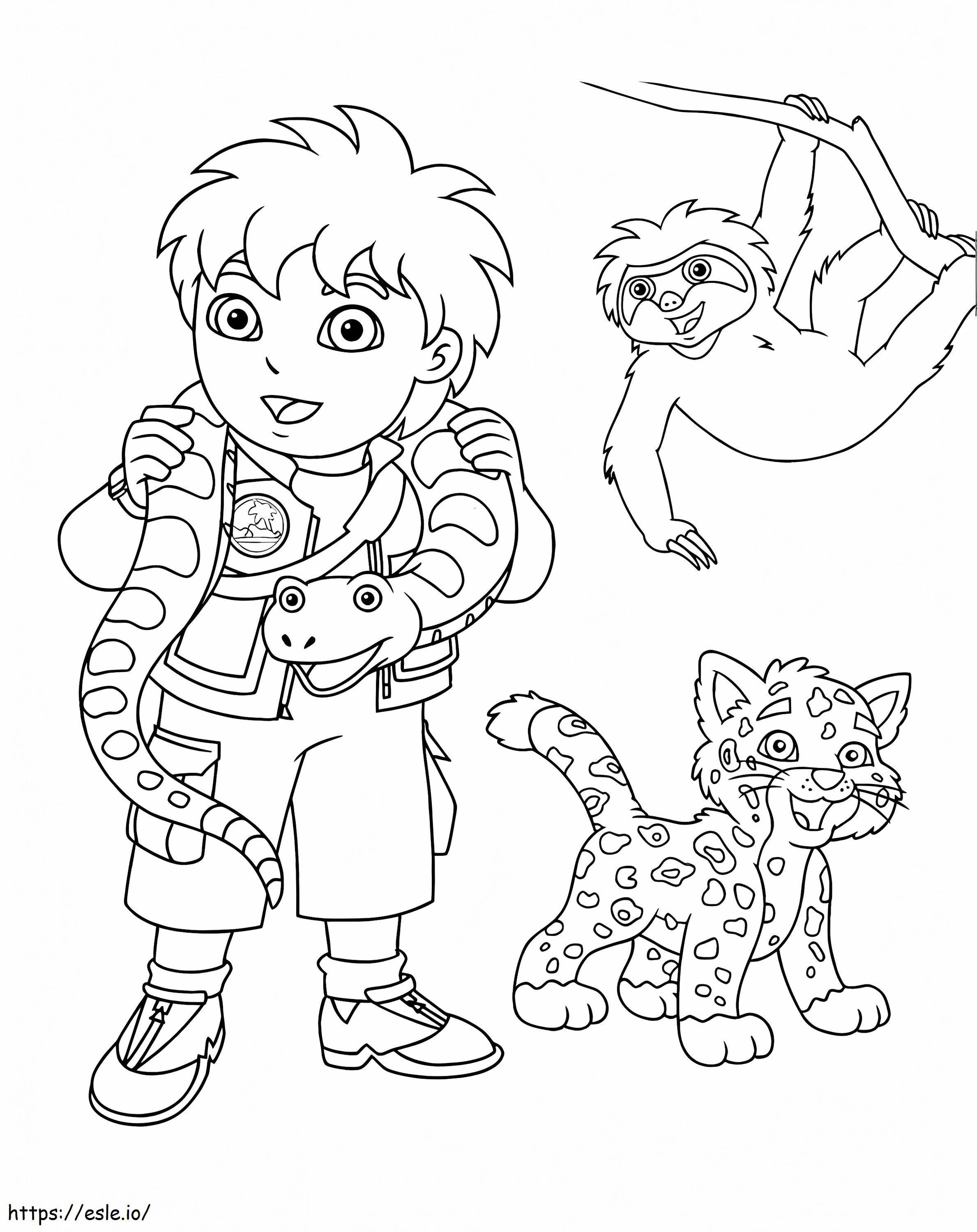 Diego And Three Animals coloring page