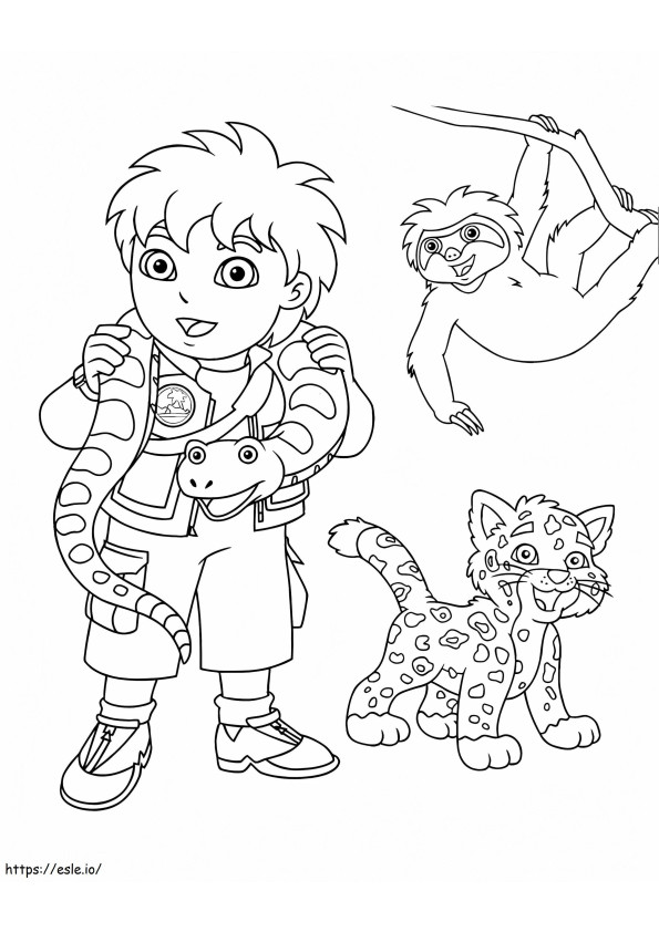 Diego And Three Animals coloring page