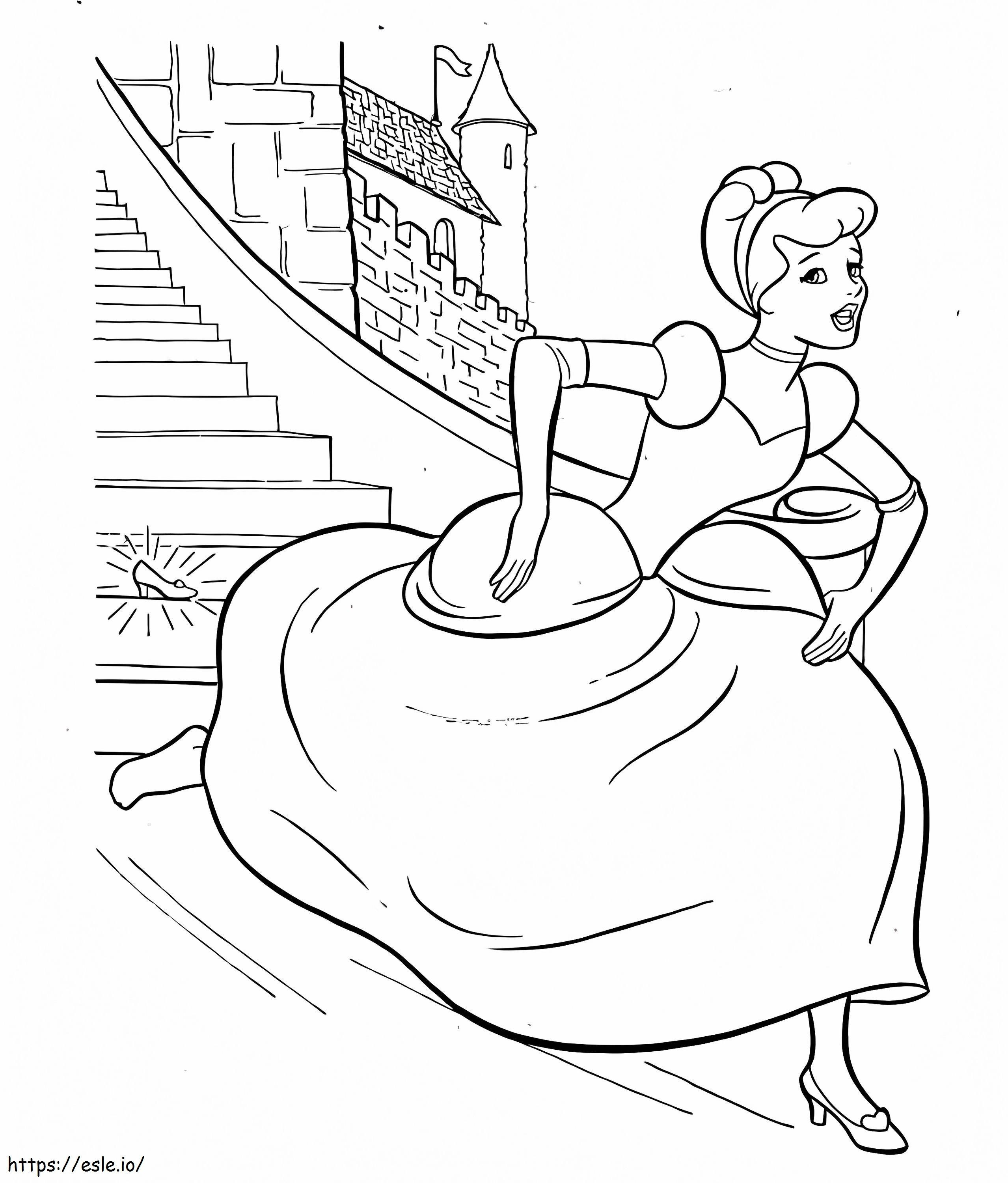 Cinderella juoksi ulos palatsista värityskuva