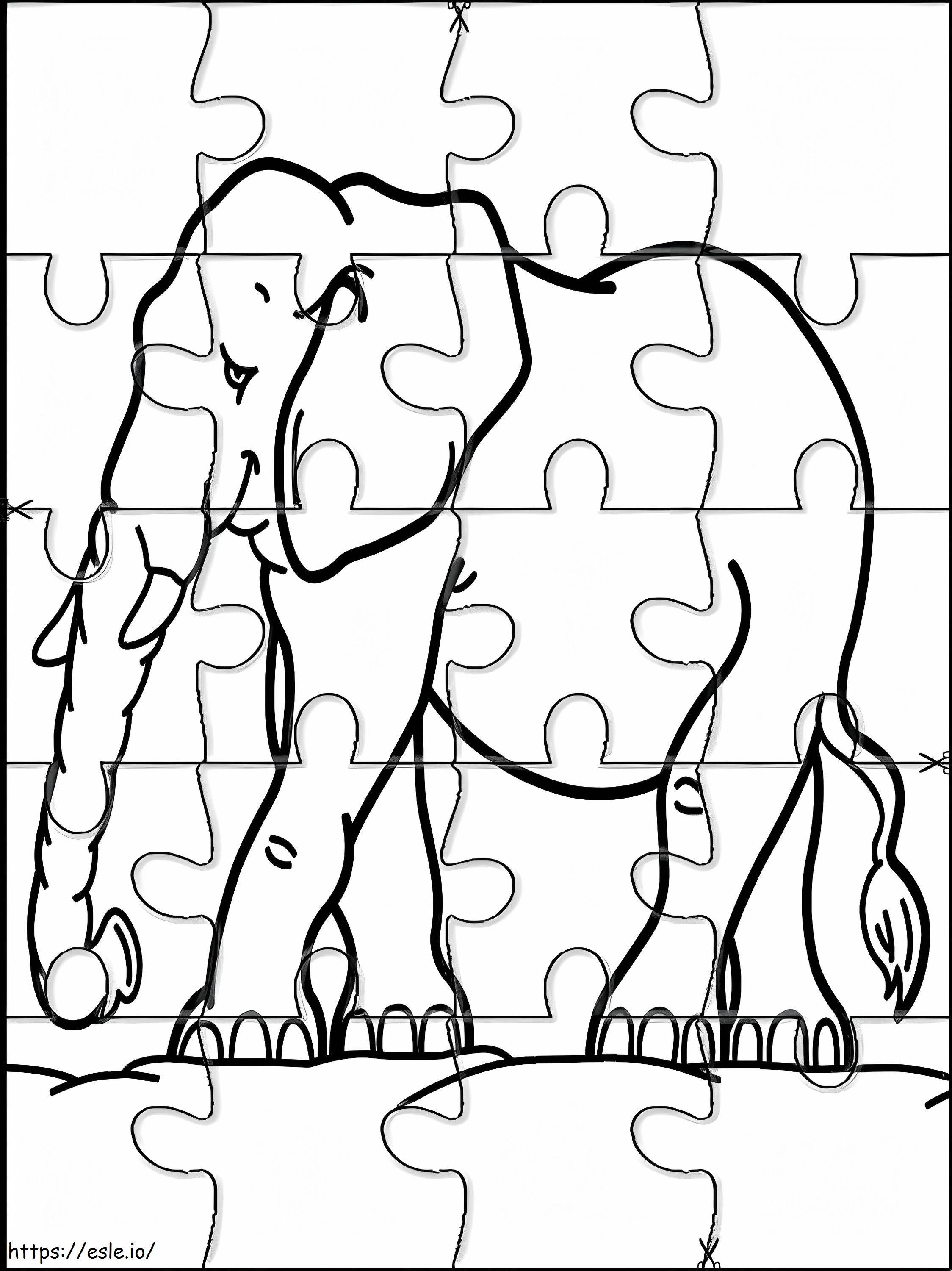 ゾウのジグソーパズル ぬりえ - 塗り絵