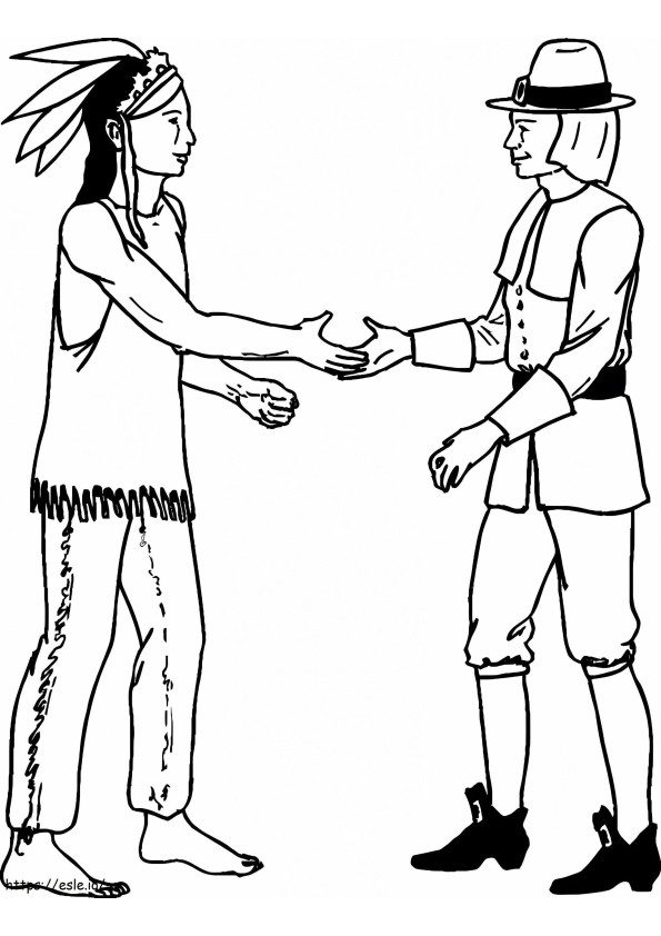 Friendly Pilgrim And Indian coloring page