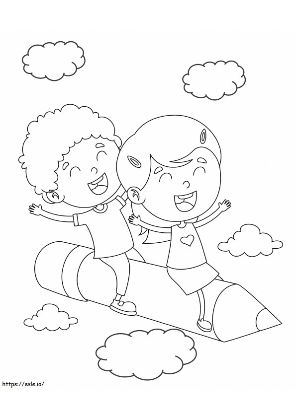 Zwei Kinder reiten Bleistift ausmalbilder