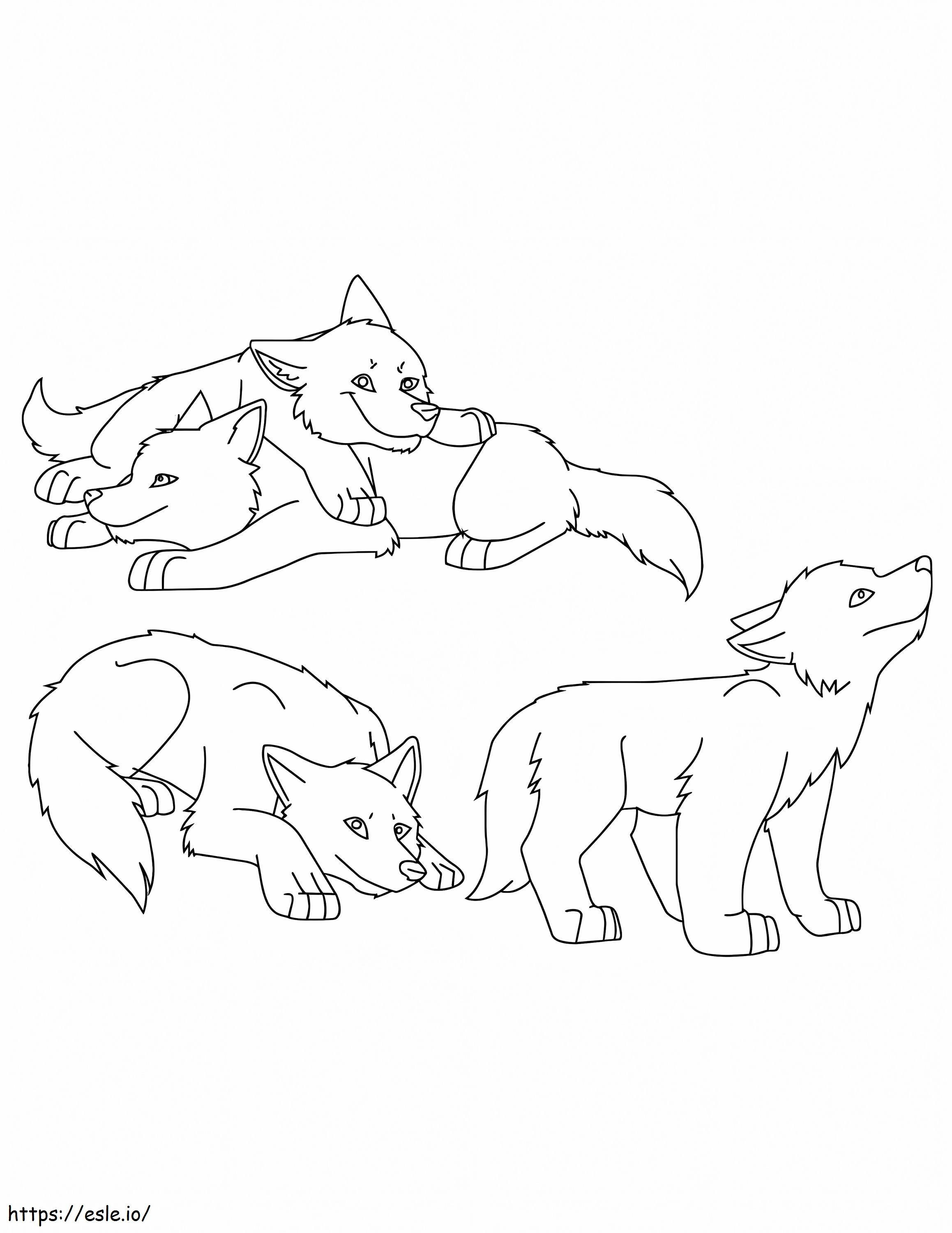 Cuatro pequeños lobos para colorear