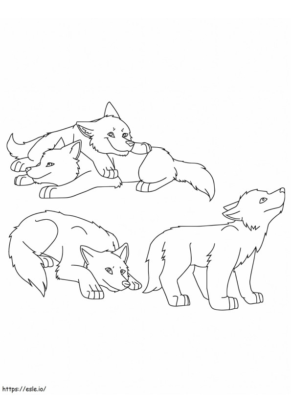 Coloriage Quatre petits loups à imprimer dessin
