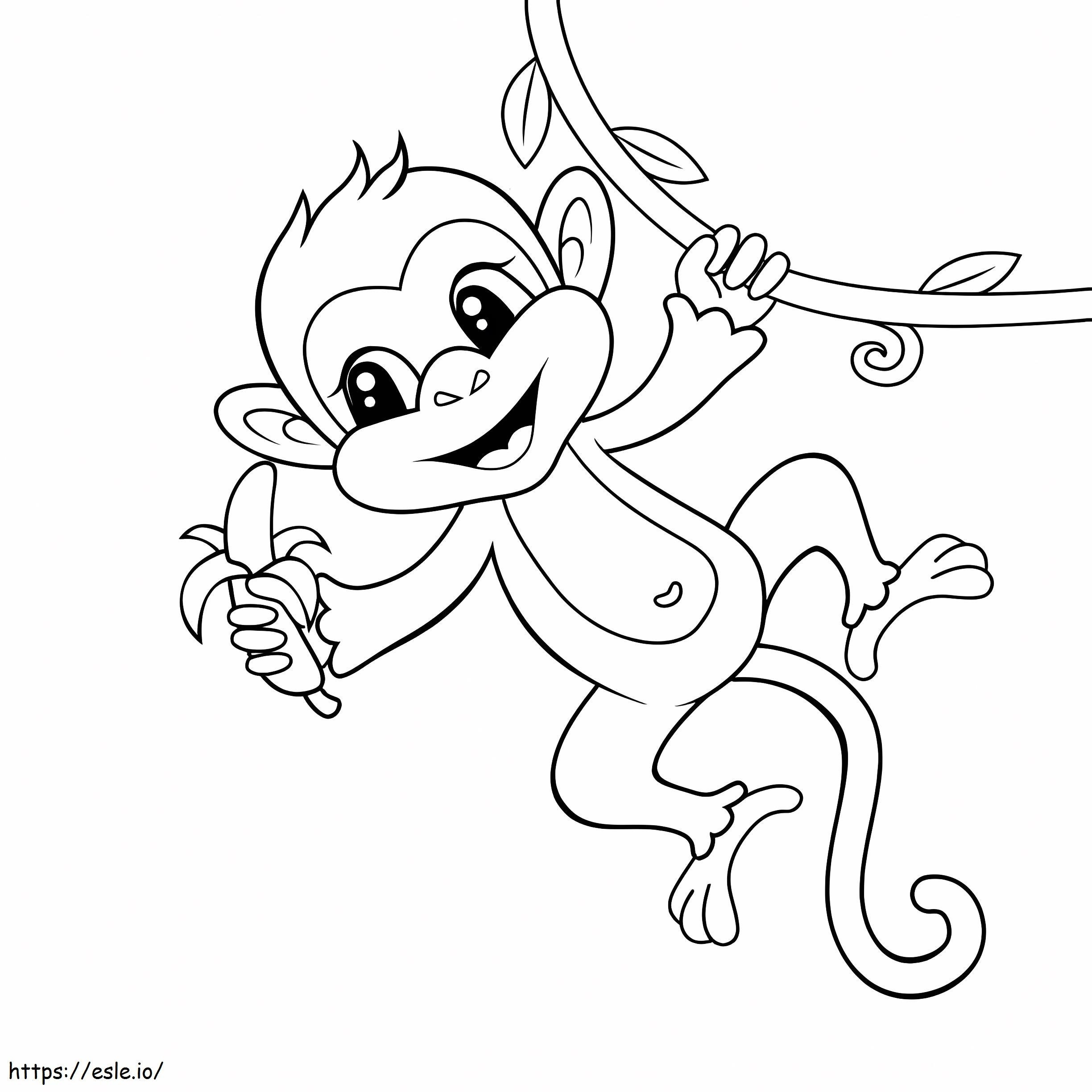 Monkey Holding Banana And Climbing coloring page
