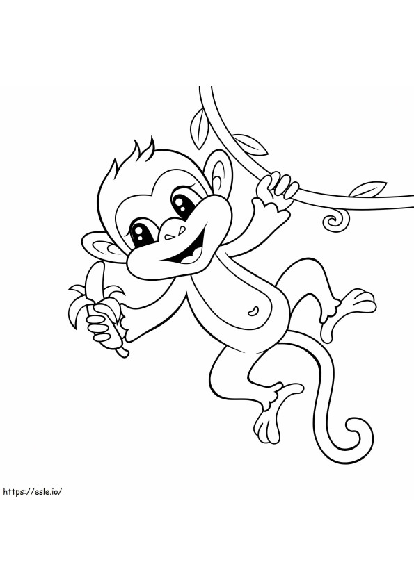 Apina pitelee banaania ja kiipeilee värityskuva