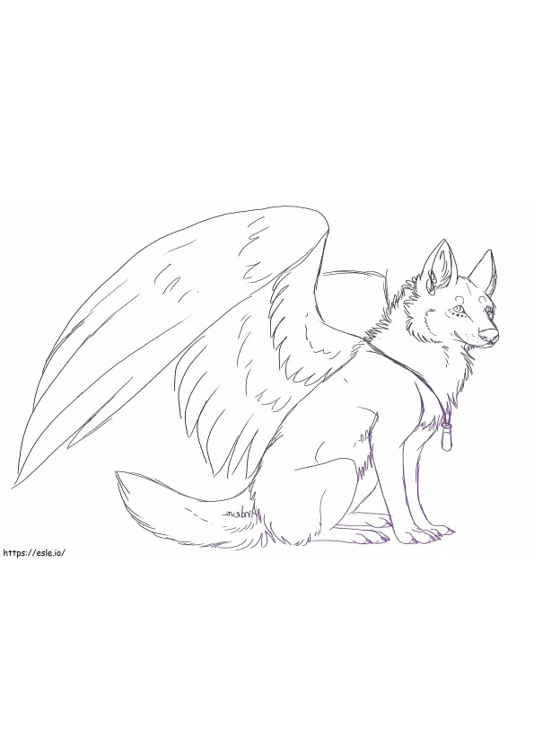 Coloriage Loup avec des ailes à imprimer dessin
