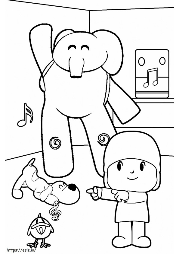 Pocoyo And Friends Listening To Music coloring page