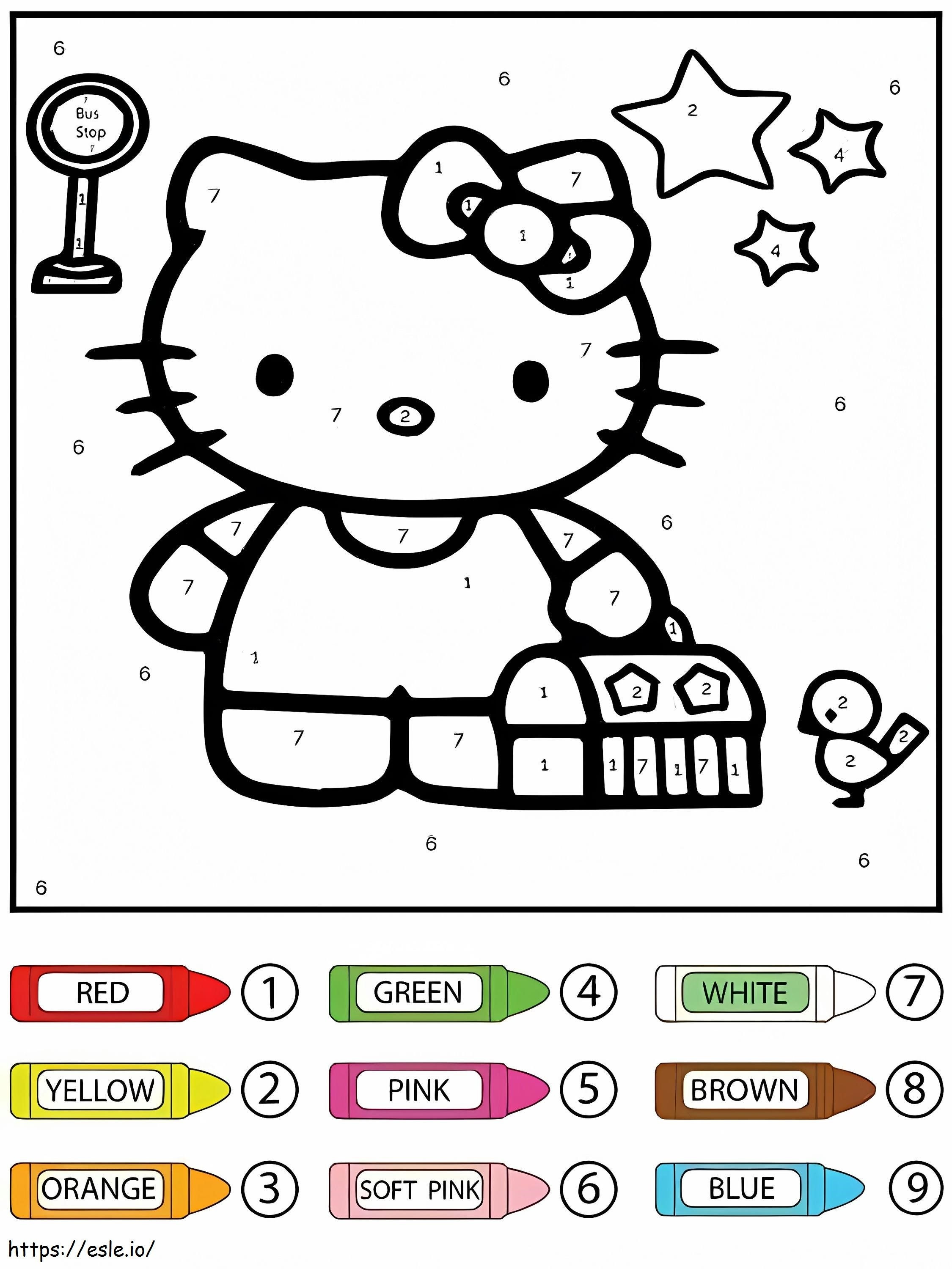 Söpö Hello Kitty tähdillä värin mukaan värityskuva