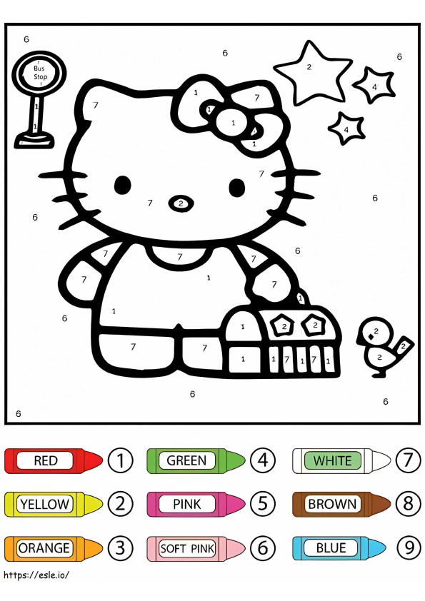 Cute Hello Kitty With Stars Color By Number coloring page