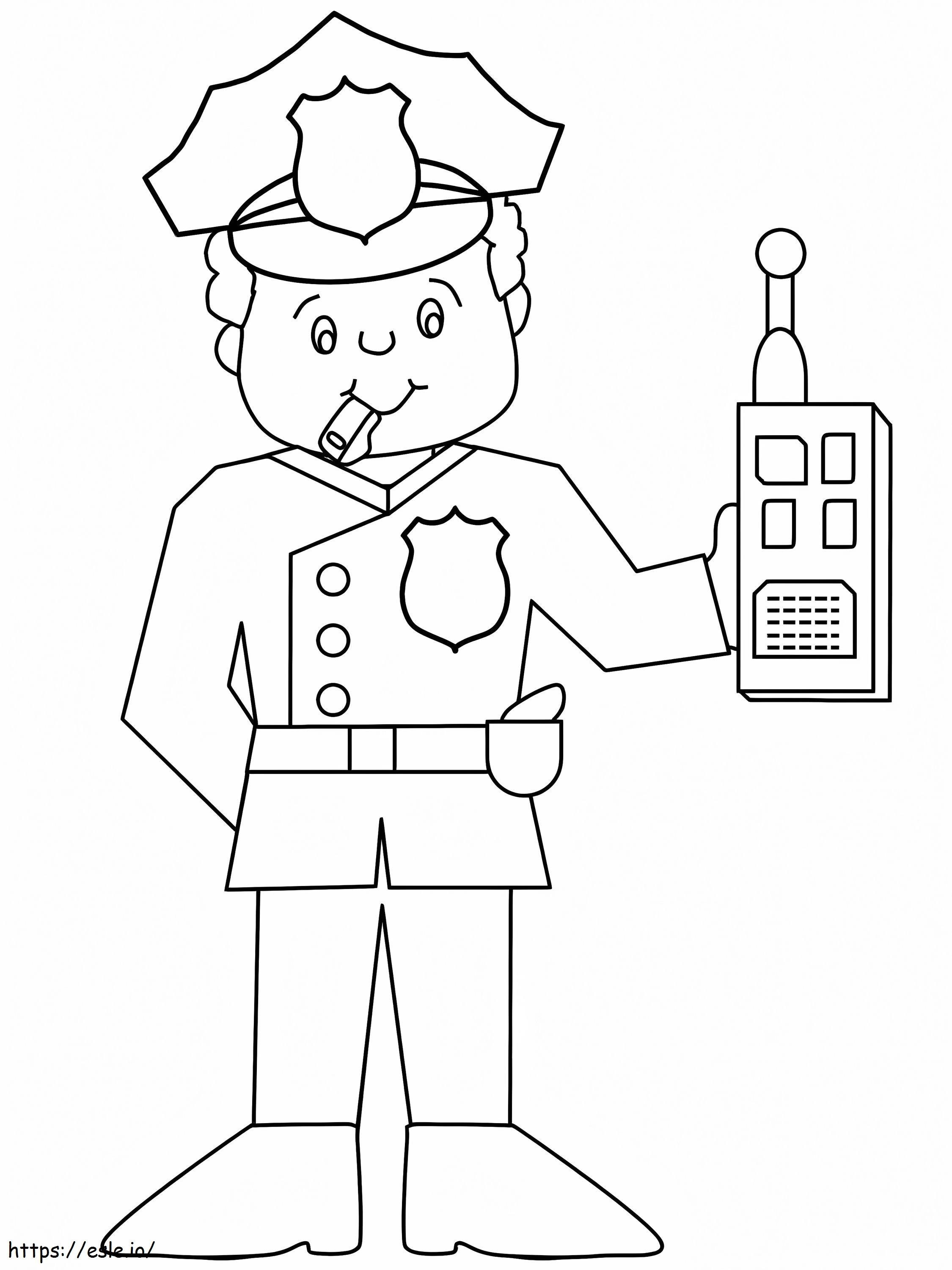 Police Holding Radio coloring page