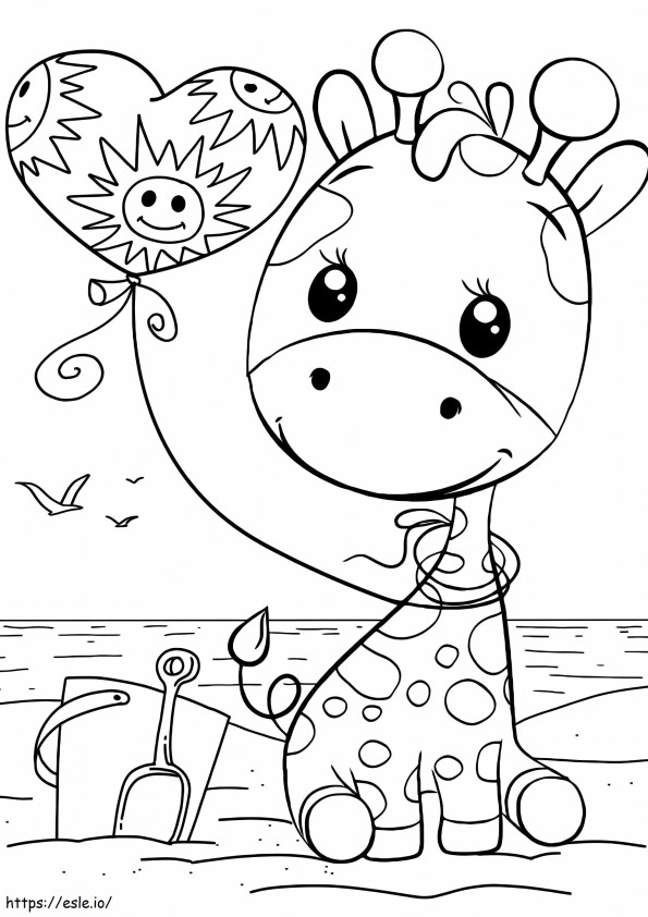 Coloriage Girafe mignonne avec ballon à imprimer dessin
