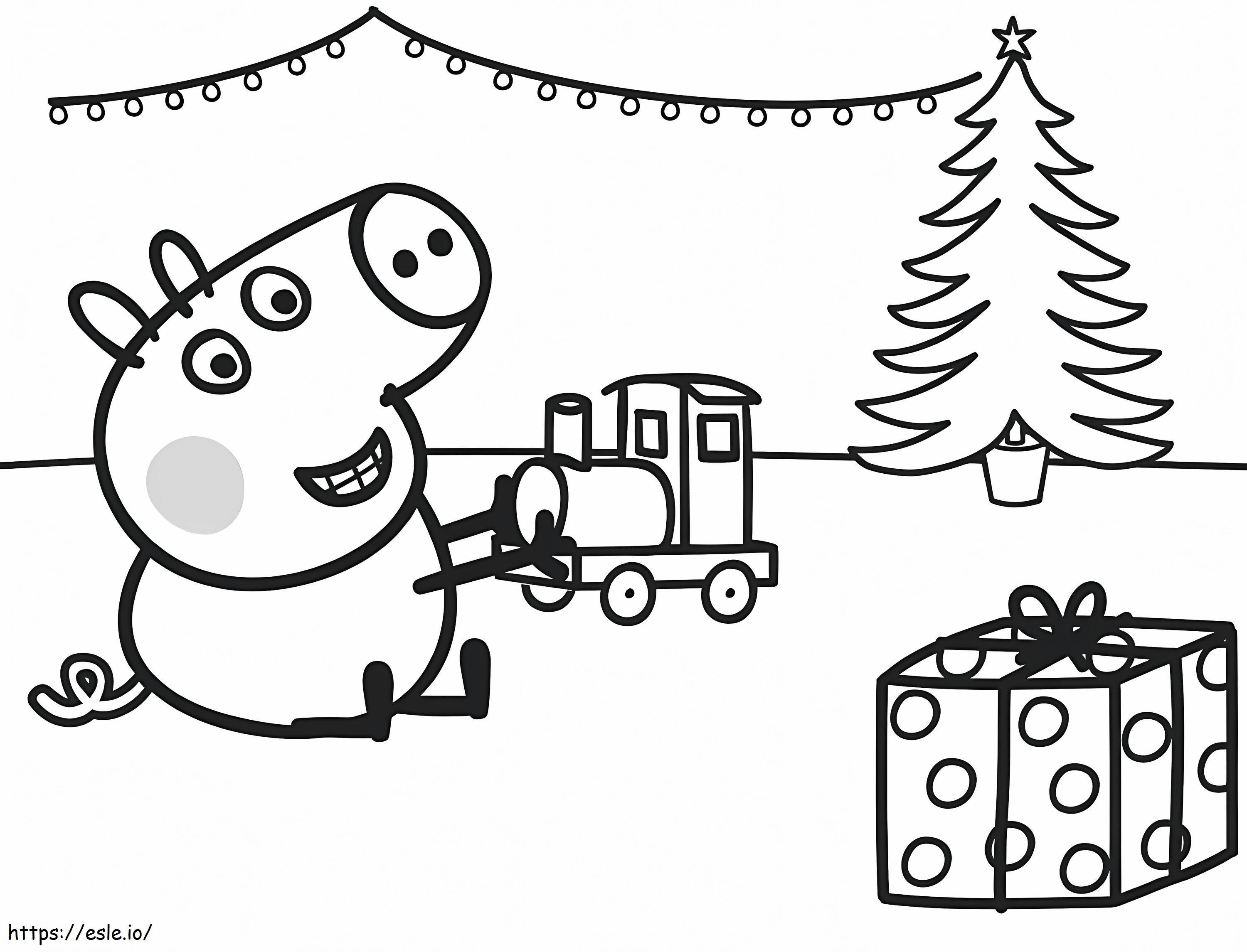 George With Xmas Train coloring page