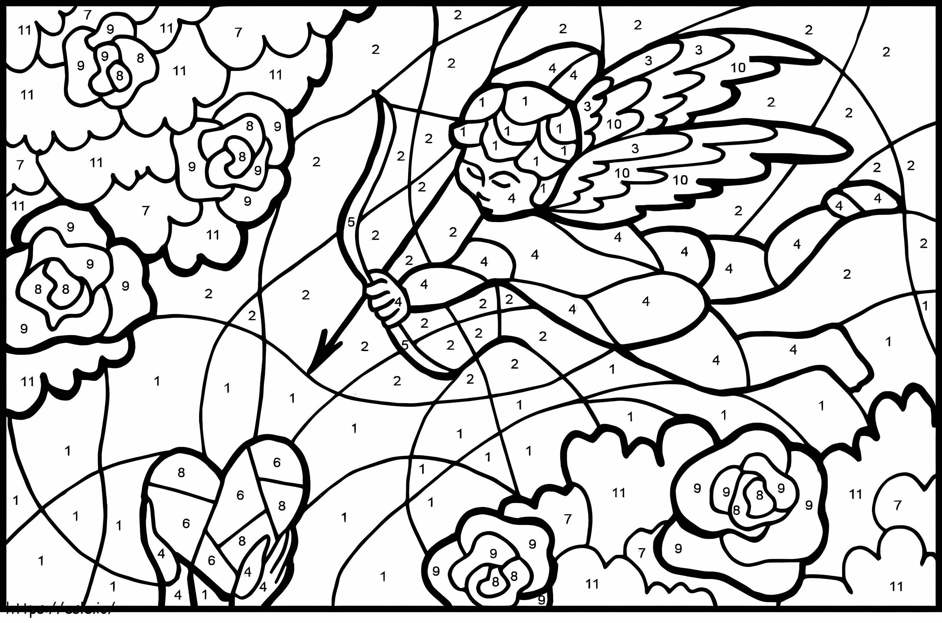 Coloriage Couleur Par Numéro Ange Cupidon à imprimer dessin
