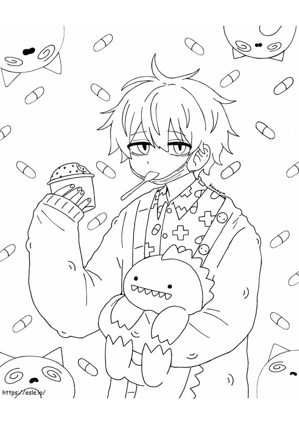 Lazy Anime Boy coloring page