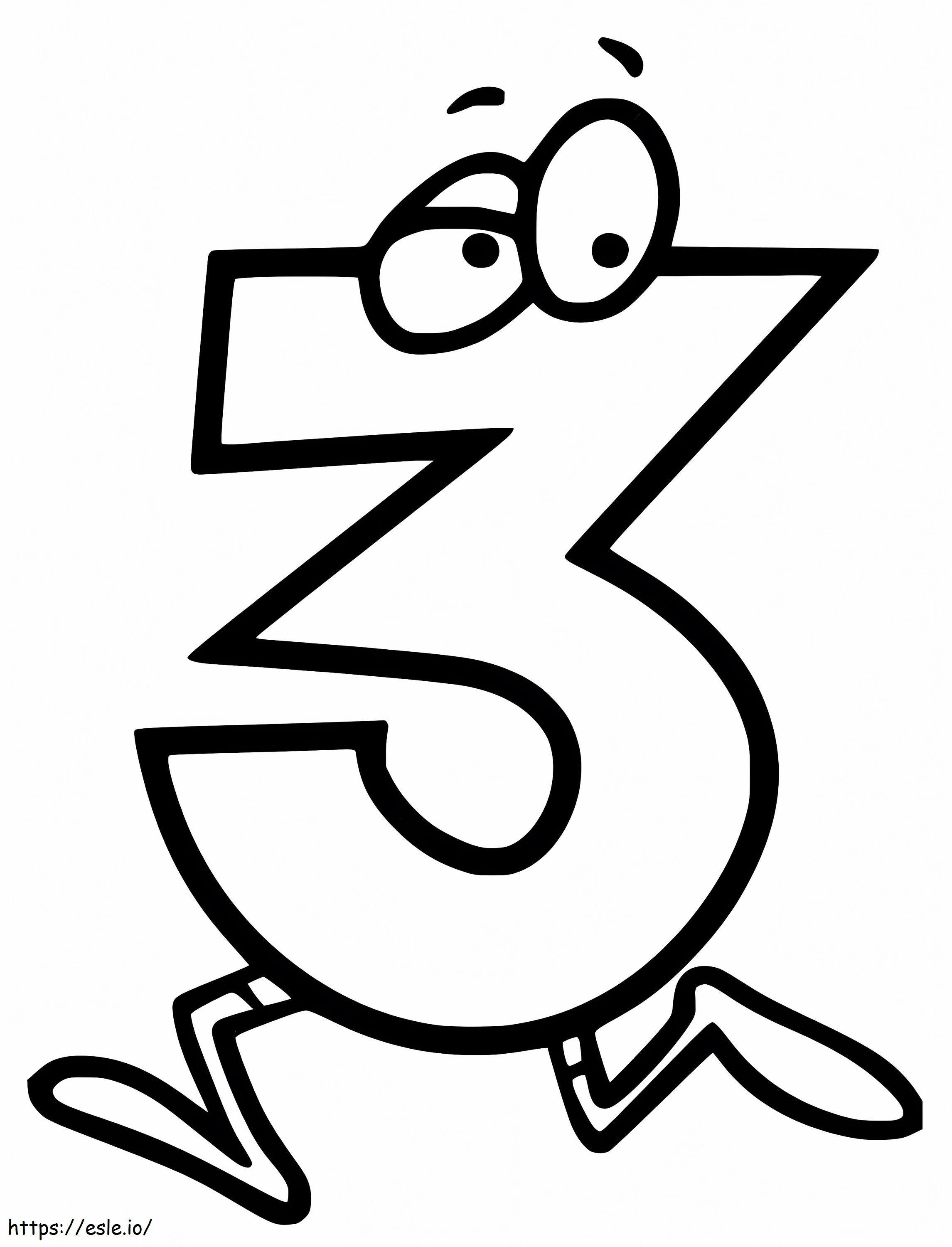Number 3 Running coloring page