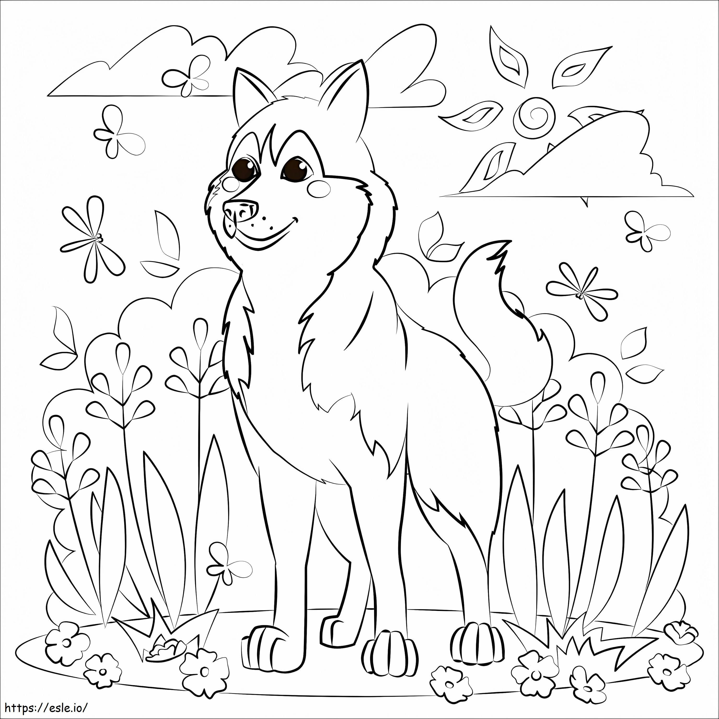 Coloriage Joyeux Husky à imprimer dessin