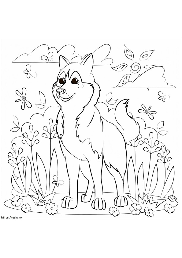 Coloriage Joyeux Husky à imprimer dessin