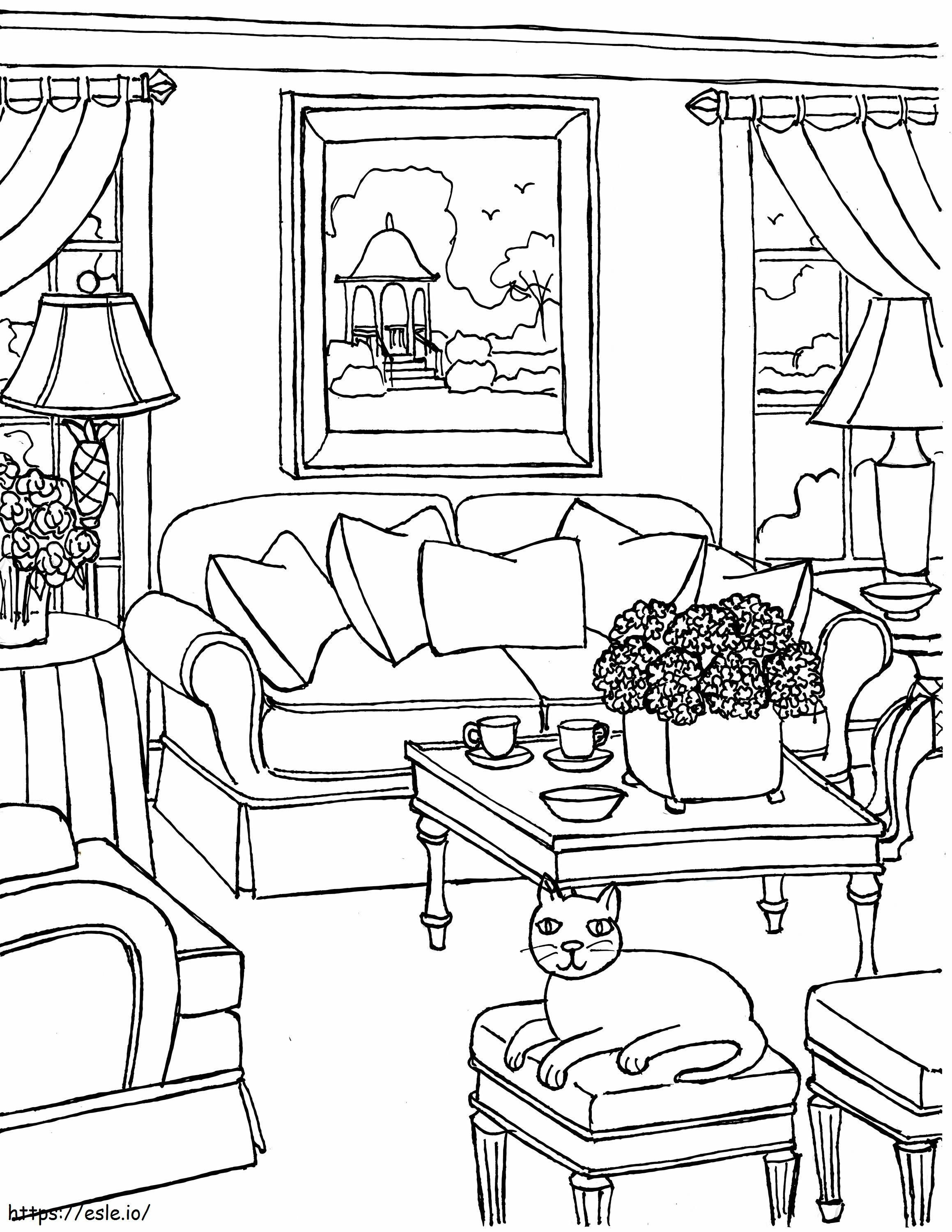 Cat In The Living Room Scaled coloring page