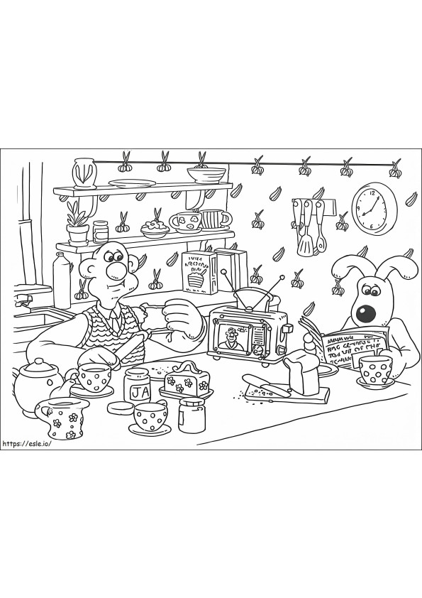 Wallace And Gromit Having Breakfast coloring page