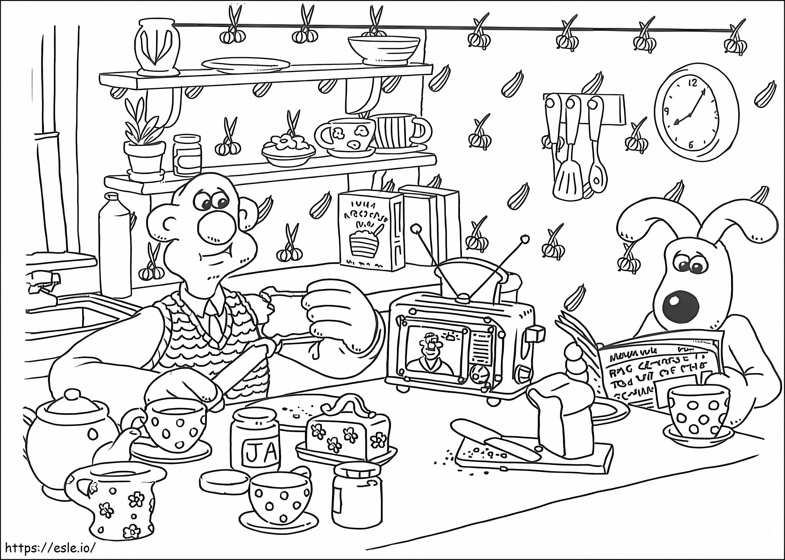 Wallace And Gromit Having Breakfast Coloring Page