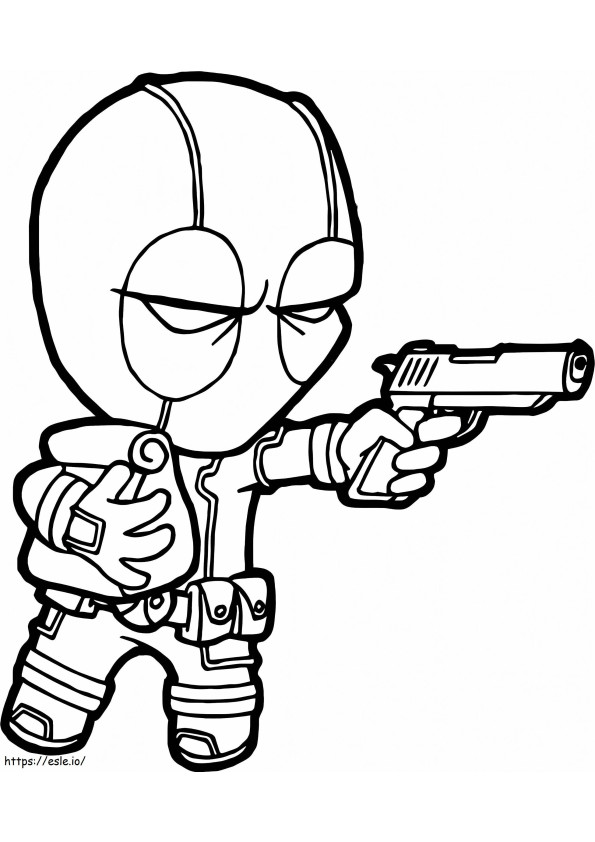 Chibi Deadpool Shooting coloring page