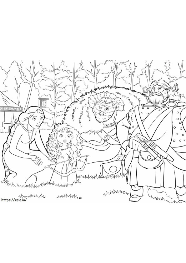 Coloriage Le roi Fergus, la reine Elinor Merida et Lord Macguffin à imprimer dessin